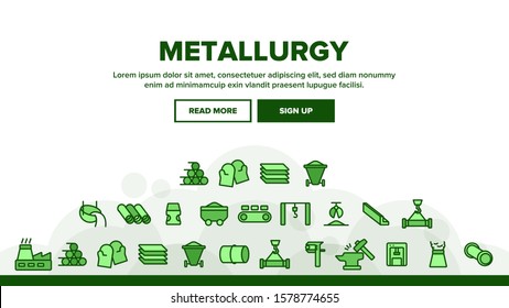 Metallurgy Landing Web Page Header Banner Template Vector. Steel And Metal Tube Metallurgy Production Illustration