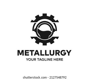 Acero líquido metalúrgico y metal fundido de acero metálico de acero metalúrgico en marcha, diseño de logotipo. Industria pesada e ingeniería, diseño industrial, vectores e ilustración.
