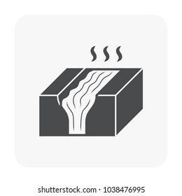 Metallurgy Or Metallurgical Production Industry Vector Icon. Consist Of Molten Iron Or Heat Liquid Flow In Mill From Blast Furnace. Casting Smelting Of Metal, Iron Or Steel In Foundry Or Factory Plant