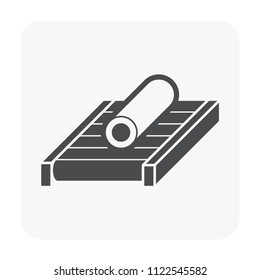 Metallurgy or metallurgical production industry vector icon. Consist of hot steel, metal pipe product on rolling mill or production line. Manufacturing process in foundry, furnace or factory plant.