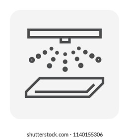 Metallurgy or metallurgical production industry vector icon. That heat treatment, annealing or cooling process consist of water spray, hot steel, iron or metal. Improve hardening of material. 64x64 px