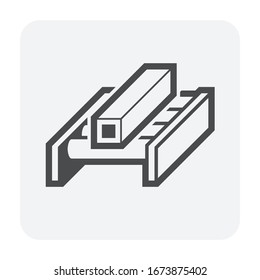 Metallurgy or metallurgical production industry vector icon. Consist of hot steel, metal pipe product on rolling mill or production line. Manufacturing process in foundry, furnace or factory plant.