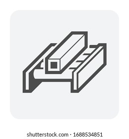 Metallurgy or metallurgical production industry vector icon. Consist of hot steel, metal pipe product on rolling mill or production line. Manufacturing process in foundry, furnace or factory plant.