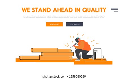 Metallurgy Processing Website Landing Page. Welder Metal Industry Worker In Protection Mask And Uniform Welding Steel Or Iron Pipe Automotive Factory. Web Page Banner. Cartoon Flat Vector Illustration