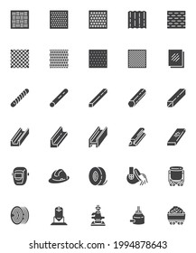 Metallurgy production vector icons set, modern solid symbol collection, filled style pictogram pack. Signs logo illustration. Set includes icons as expanded metal plate, aluminum panel, steel bar, rod