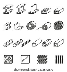 Metallurgy products vector line icons set with white background. Steel structure and pipe.