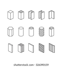 Metallurgy products vector line icons set. Steel structure and pipe.