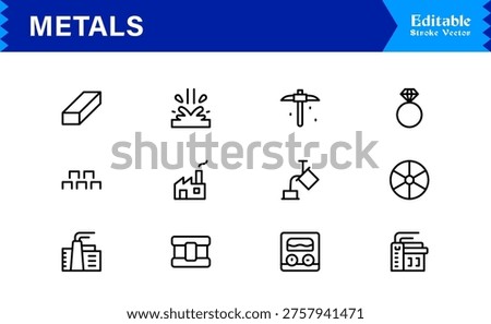 Metals and Mining Line Icon Collection – Minimal Unique Vector Icons for Industrial and Construction