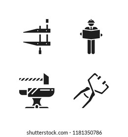 metalwork icon. 4 metalwork vector icons set. clamp, anvil and engineer icons for web and design about metalwork theme