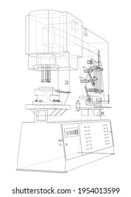 Metalworking CNC machine. Cutting metal technology. Vector rendering of 3d. Wire-frame style