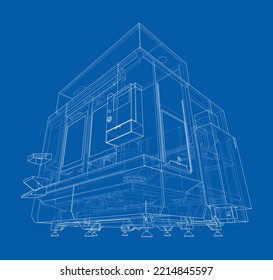 Metalworking CNC milling machine. Vector rendering of 3d. Wire-frame style. The layers of visible and invisible lines are separated
