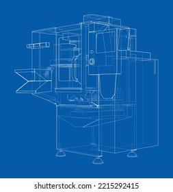 Metalworking CNC milling machine. Vector rendering of 3d. Wire-frame style. The layers of visible and invisible lines are separated