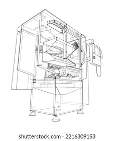 Metalworking CNC milling machine. Vector rendering of 3d. Wire-frame style. The layers of visible and invisible lines are separated