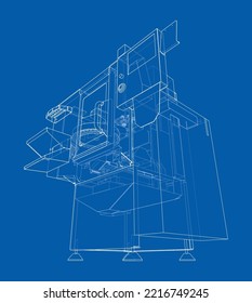 Metalworking CNC milling machine. Vector rendering of 3d. Wire-frame style. The layers of visible and invisible lines are separated