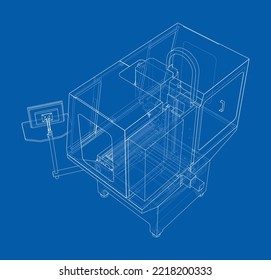 Metalworking CNC milling machine. Vector rendering of 3d. Wire-frame style. The layers of visible and invisible lines are separated