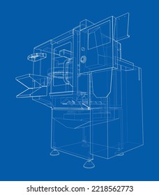 Metalworking CNC milling machine. Vector rendering of 3d. Wire-frame style. The layers of visible and invisible lines are separated