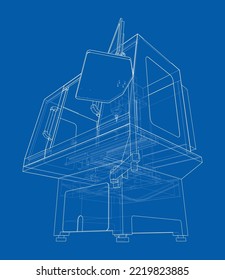 Metalworking CNC milling machine. Vector rendering of 3d. Wire-frame style. The layers of visible and invisible lines are separated