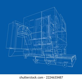 Metalworking CNC milling machine. Vector rendering of 3d. Wire-frame style. The layers of visible and invisible lines are separated