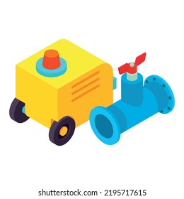 Metalworking Concept Icon Isometric Vector. Welding Machine, Pipe Part With Valve. Industrial Equipment, Repair Work, Construction, Manufacturing