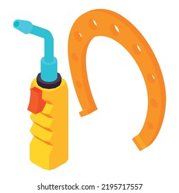 Metalworking equipment icon isometric vector. Auto welding torch and horseshoe. Professional equipment, welding