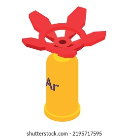 Metalworking icon isometric vector. Argon gas cylinder, red hydrant valve icon. Professional equipment, repair and construction work