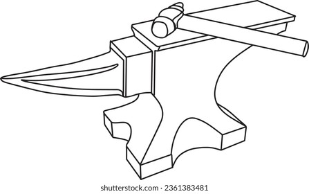 Metalworking Logo: Anvil and Hammer in One Line Vector, Blacksmith's Symbol: One Line Anvil and Hammer Logo, Forge Workshop Icon: Anvil and Hammer One Line Design