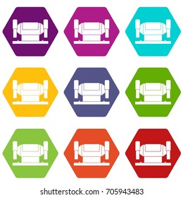 Metalworking machine icon set many color hexahedron isolated on white vector illustration