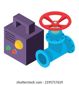 Metalworking Tool Icon Isometric Vector. Inverter Welding Machine And Gas Pipe. Industrial Equipment, Repair And Construction Work