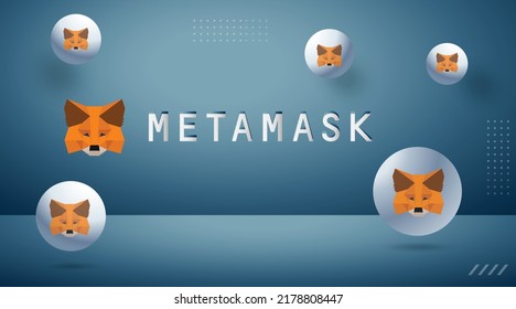 Metamask crypto currency wallet creative concept technology banner and vector illustration template