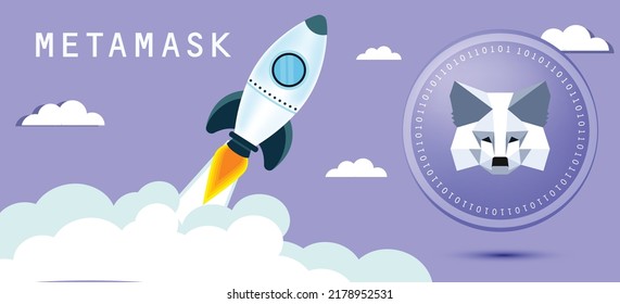 Metamask crypto wallet logo with spaceship vector illustration concept. 