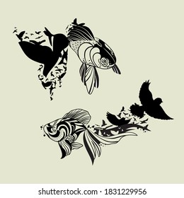 Metamorphoses fish and bird art
