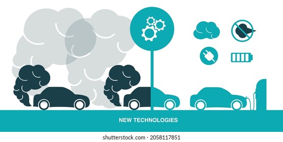 Metamorphosis of the car. Exhaust gases in the form of a cloud of smoke. New technologies in the creation of cars. Environmental protection concept.