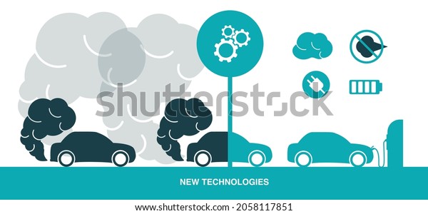 Metamorphosis of the car. Exhaust gases in the\
form of a cloud of smoke. New technologies in the creation of cars.\
Environmental protection\
concept.