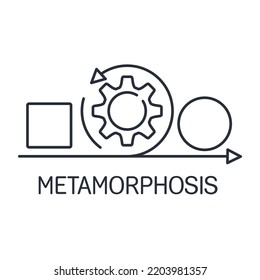 Metamorphosis. The process of transformation. Vector linear icon isolated on white background.