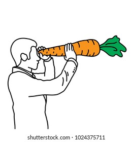 metaphor benefit of  vitamin A in carrot is to  help improve eyesight vector illustration sketch hand drawn with black lines, isolated on white background. Education Medical concept.
