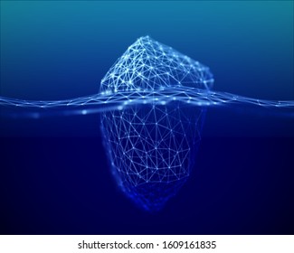 The metaphor of Big Data, an iceberg with a small visible and large invisible part in the deep sea. Information technology and scientific research abstract background. EPS 10, vector illustration.