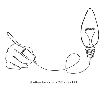 Metapher der großen Idee im Doodle, Linienstil. Halten Sie den Bleistift. Lösung im Geschäft finden. Ideentext im Skizzenstil. Brainstorming-Konzept-Vektor. Kreatives Denken. 