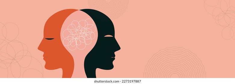 Trastorno bipolar de metáfora, Doble cara, Personalidad fraccionada, Parkinson, Psicología, Concepto de salud mental de doble personalidad, Banner web, Espacio de copia.