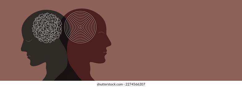 Trastorno bipolar de metáfora, Doble cara, Personalidad fraccionada, Parkinson, Psicología, Concepto de salud mental de doble personalidad, Banner web, Espacio de copia.