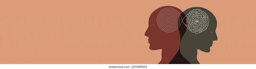 Trastorno bipolar de metáfora, Doble cara, Personalidad fraccionada, Parkinson, Psicología, Concepto de salud mental de doble personalidad, Banner web, Espacio de copia.