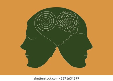 Metaphor bipolar disorder, Double face, Split personality, Parkinson, Psychology, Dual personality Mental health concept, Web banner, poster. 
