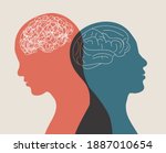 Metaphor bipolar disorder mind mental. Double face. Split personality. Concept mood disorder. 2 Head silhouette.Psychology. Mental health. Dual personality concept. Tangle and untangle