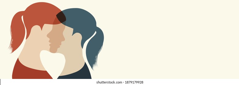 Metáfora del trastorno bipolar mental. Doble cara. Personalidad dividida. Trastorno del estado de ánimo conceptual. Doble concepto de personalidad. 2 Silhouette de cabeza. Salud mental. Mujer. Cartel. Espacio para mujeres.Copiar