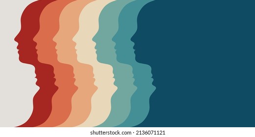 Metaphor bipolar disorder mind mental. Concept mood disorder. Colored silhouette head. Double face. Split personality. Psychology. Dual personality concept. Mental health. Copy space