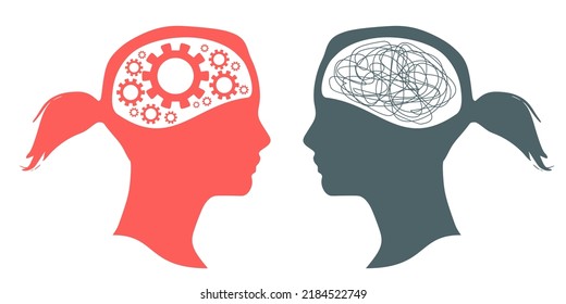 Metaphor bipolar disorder mind mental. Split personality. Concept mood disorder. Two head silhouette. Psychology and mental health. Dual personality concept. Tangle and untangle