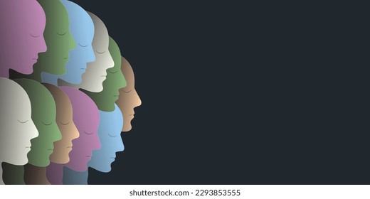 Metaphor bipolar disorder mind mental. Concept mood disorder. Colored silhouette heads. Double face. Split personality. Psychology. Dual personality concept. Mental health. Copy space