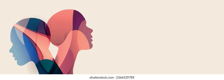 Metáfora del trastorno bipolar mental. Doble cara. Personalidad dividida. Trastorno del estado de ánimo conceptual. 2 Silhouette de cabeza.Psicología. Salud mental. Nuestras mentes importan. Psiquiatría