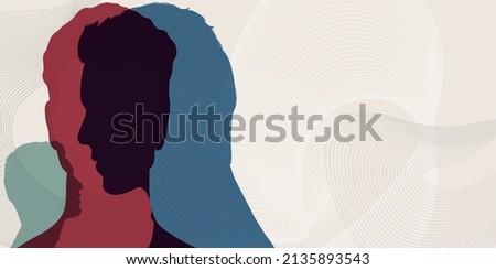 Metaphor bipolar disorder mind mental. Concept mood disorder. Head face silhouette. Split personality. Psychology. Dual personality concept. Mental health. Mood change. Copy space. Vector