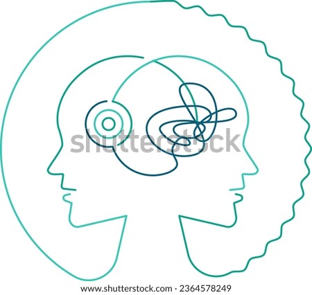 Metaphor bipolar disorder mind mental concept illustration. Line art style background design for Articles, Posters, Print ads, etc. Editable Vector Stroke.