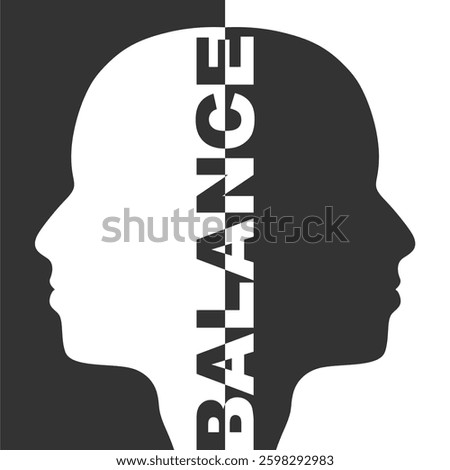 Metaphor bipolar disorder mind mental. Split personality. Concept mood disorder. Two head silhouette. Psychology and mental health. Dual personality concept.